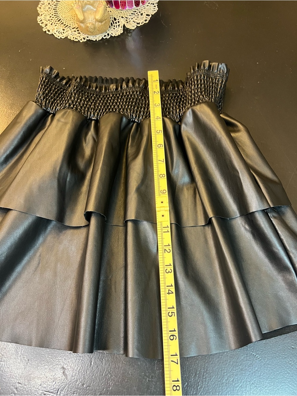 Whiteroom + Cactus NWOT Black Faux Leather Ruffle Tiered Mini Skirt Sz XL PullOn - Picture 6 of 11